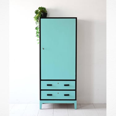 Vintage Scandinavian Wooden Wardrobe in Blue with Drawers 