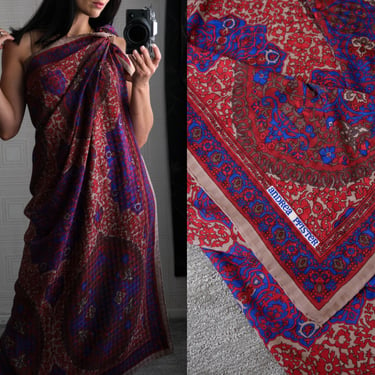 Vintage 80s ANDREA PFISTER for CAPRICCIO Floral Mandala Print Hand Rolled Silk Scarf | 100% Silk | 52x53 | 1980s Designer Silk Shawl Scarf 