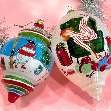 2pcs - hand Painted Reverse Painting Glass Ornaments - Winter Town - Christmas Decor 