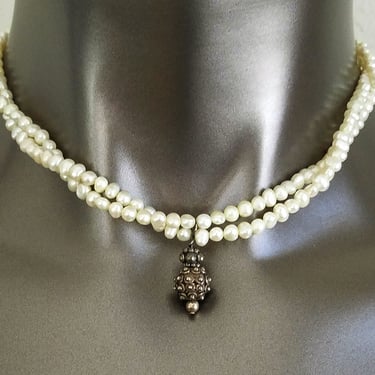 Pearl & Sterling Bali Necklace~16