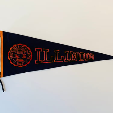 Vintage 1940s University of Illinois Large Pennant by Chicago Pennant Company Chipenco Wool Pennant 