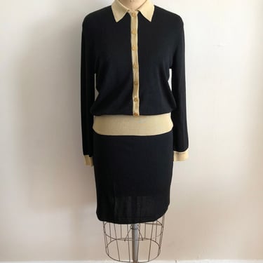 Black and Gold Knit  Matching Top and Skirt Set - 1990s 