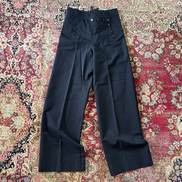 Vintage ‘70s US navy military trousers | midnight or black wool wide leg sailor pants, 32L 