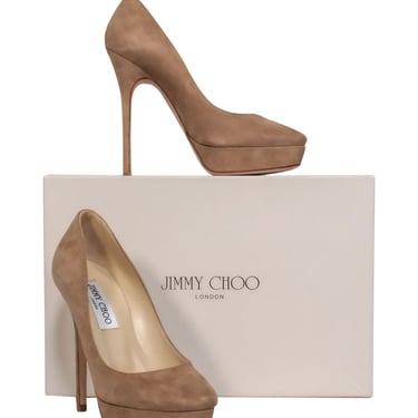 Jimmy Choo - Nude Suede Rounded Toe Platform Pumps Sz 6