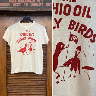 Vintage 1950’s “Ohio Oil Early Birds” Cartoon Golf Gas Advertising Cotton T-Shirt, 50’s Tee Shirt, Vintage Clothing 