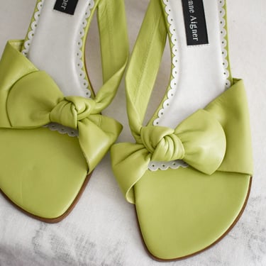 1990s/Y2K Aigner Lime Green Leather Kitten Heel Sandals, Size 8M 