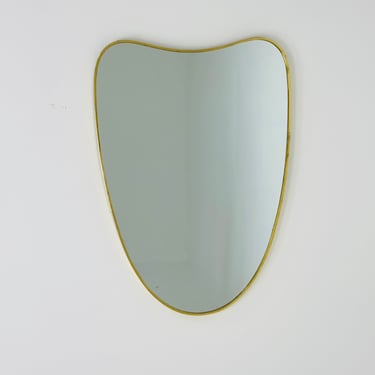 Mid Century XXL asymmetric German brass Original kidney wall mirror from the 60s 