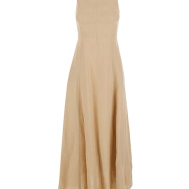 Eleventy Women Beige Long Sleeveless Dress In Linen Woman