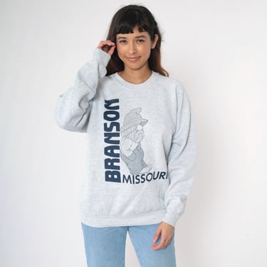 Vintage Branson Missouri Sweatshirt 90s Gnome Graphic Shirt Heather Grey Sweater Pullover Crewneck Travel Destination 1990s Extra Large xl 