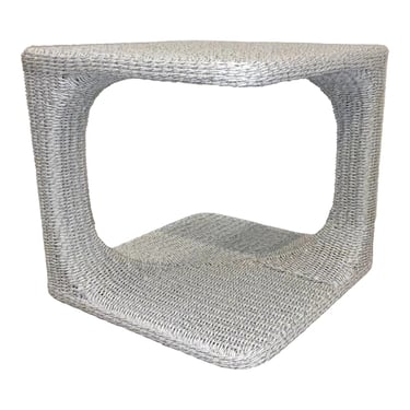 Made Goods Organic Modern White Faux Wicker End Table