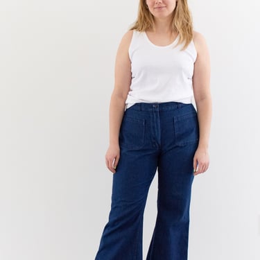 Vintage 32 Waist x 28 Inseam Flare Jean | 70s Bell Bottom Kick Flares | Cotton Blend Nautical Birkin Sailor | FL019 