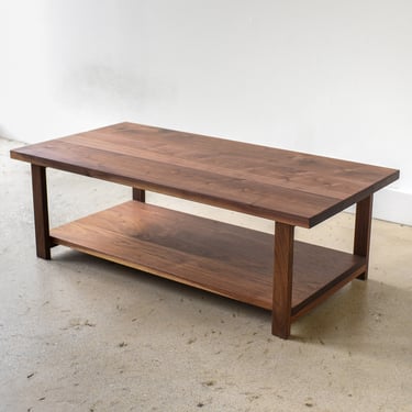 Walnut Wood Coffee Table with Lower Shelf 