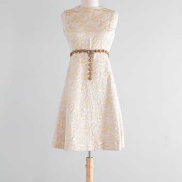 Fabulous 1960's Crescent Moon Gold Brocade Cocktail Dress By Suzy Perette / Small