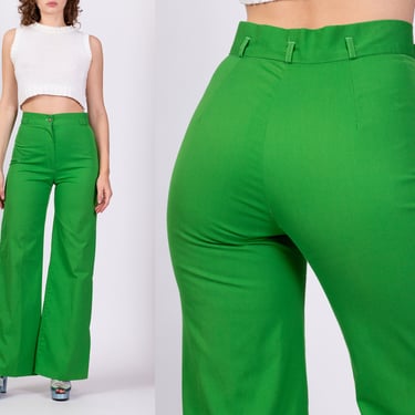 70s Green High Waisted Pants Small to Medium | Vintage Boho Wide Straight Leg Retro Trousers 