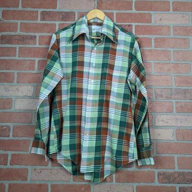 Vintage 80s KMart Plaid ORIGINAL Button Down Work Shirt - Medium 