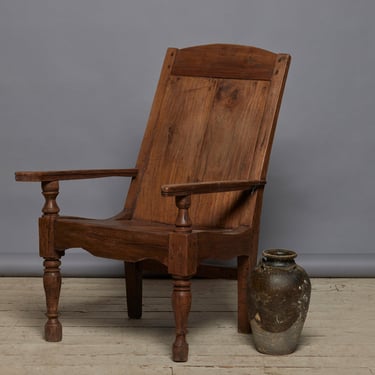 19th Century Dtuch Colonial Teak Lounge Chair with a Solid Back & Seat