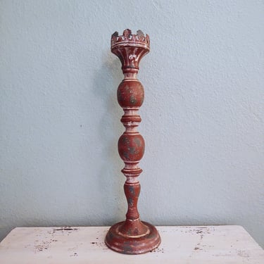 18.5" Tall Chippy Shabby Red White and Green Metal Candleholder 