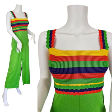 Lanz 1970's Rainbow Stripe Long Lime Green Maxi Dress I Tube Top I Sz Sm 
