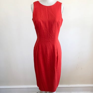 Red Sleeveless Linen Blend Mini-Dress - 1990s 