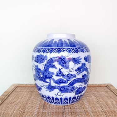 Large Blue and White Dragon Vase