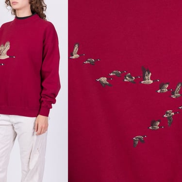 90s Canadian Goose Sweatshirt - Men's Large, Women's XL | Vintage Nature Print Collared Graphic Animal Pullover 