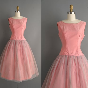 vintage 1950s Rose Pink Tulle Party Prom Dress | Small 