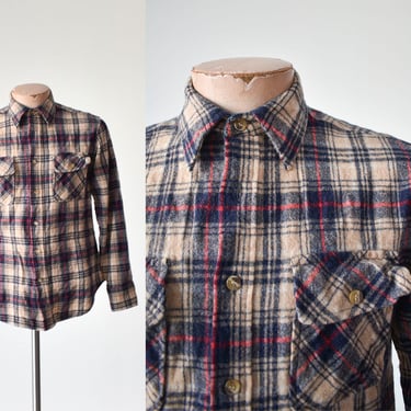 Vintage Brown & Blue Plaid Flannel Shirt / Wool Plaid Flannel / Vintage Wool Flannel / Vintage Wool Shirt / Menswear Vintage Shirt Small 