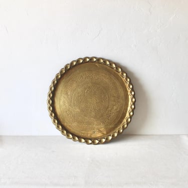 Indo-Persian Round Brass Hand Crafted Decorative Tray Platter Vintage Mid Century 