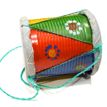 VINTAGE: Native Guatemalan Handmade Tin Can Toy Drum - Kids Room - SKU 31-A-00005736 