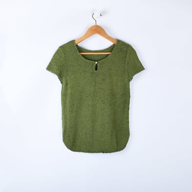 S // 90s Grass Green Knit Top - vintage, bohemian, hippie, festival, indie sleaze 