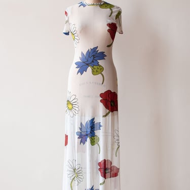 1990s Floral Print Mesh Dress | Vivienne Tam 