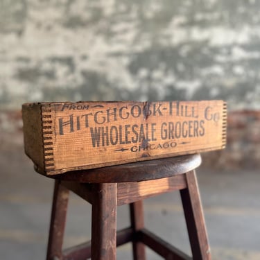 Antique Hitchcock Hill Grocers Finger Jointed Wood Prune Crate 