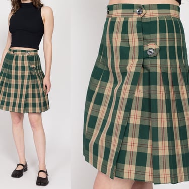 Small 90s Green Plaid Schoolgirl Wrap Skirt 27