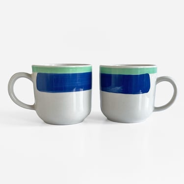 Hand-Painted Striped Vintage Gibson Housewares Mugs - Set of 2 