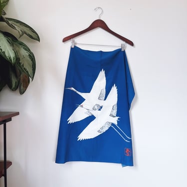 vintage screen-printed Japanese cranes scarf 