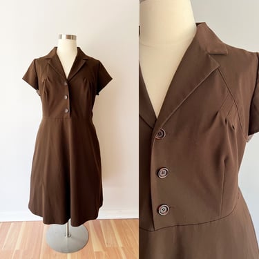SIZE 20W / 2X 90s Chocolate Brown Fit and Flare Shirt Dress - Short Sleeve Button Front - Plus Size Vintage Dress - Classic Minimalist Fall 