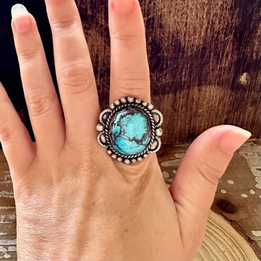 VINTAGE DAHLIA TURQUOISE & Sterling Silver Ring | Large Statement | Vintage Southwestern Jewelry | Size 10 1/4 