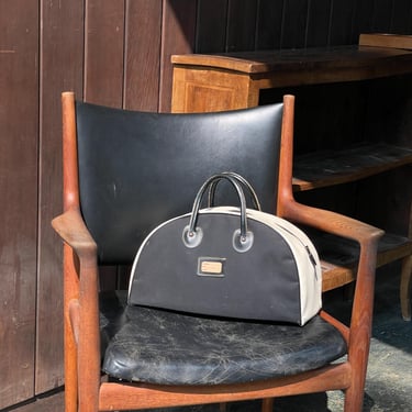 Vintage 1960s Petite Travel Duffle Bag Suitcase Purse Black and White Rockabilly 
