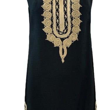 60s Moroccan Hand Decorated Black Mini Dress