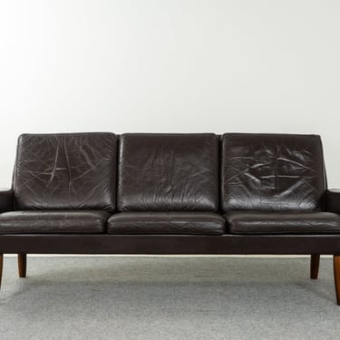 Danish Modern Brown Leather Three Seat Sofa - (323-052) 