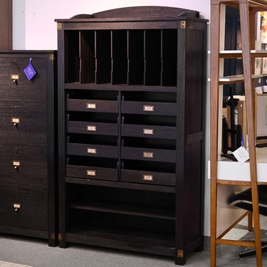 Arhaus Telegraph Office Storage Cabinet in Ebony Finish with Brass Hardware