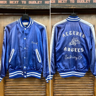 Vintage 1950’s “Altered Angels” Hot Rod Car Club Satin Bomber Jacket, 50’s Club Jacket, Vintage Snap Button Jacket, Vintage Clothing 