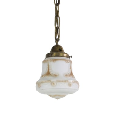 Hand Painted 1910s Victorian Cast Glass Vestibule Pendant Light