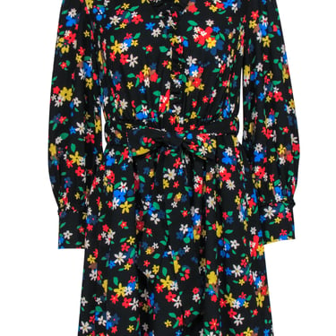 Kate Spade - Black Multicolor Floral Print Long Sleeve Dress w/ Belt Sz 4