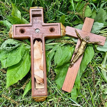 Vintage Sick Call Crucifix Cross w Prayer Candles Mid Century Religious Home Decor Christianity Catholic Relic 