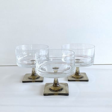 Vintage Rosenthal Glass Footed LINEAR Cups Champagne or Desert with Smokey Bases * SEVERAL AVAILABLE* 