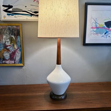 Mid Century Ceramic and Wood Table Lamp