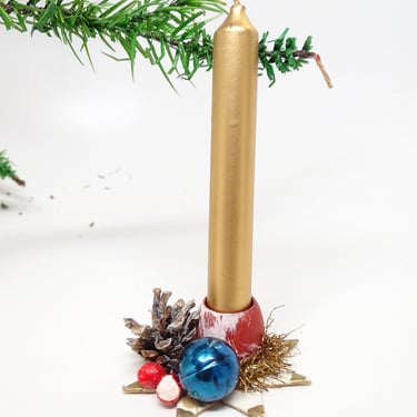 1940's German Christmas Star Candle Holder, Vintage Pine Cone, Mercury Glass, Tinsel, Made in Germany 