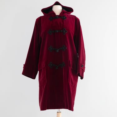 Iconic 1970's Yves Saint Laurent Rive Gauche Cabernet Velvet Toggle Coat / ML