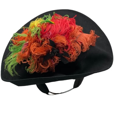 Vogue 40s Black Felt Tilt Hat with Colorful Ostrich Plumage